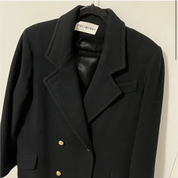 Vintage Union Made JH Collectibles Wool Long Trench Coat Black sz Medium / Large - Picture 2 of 14